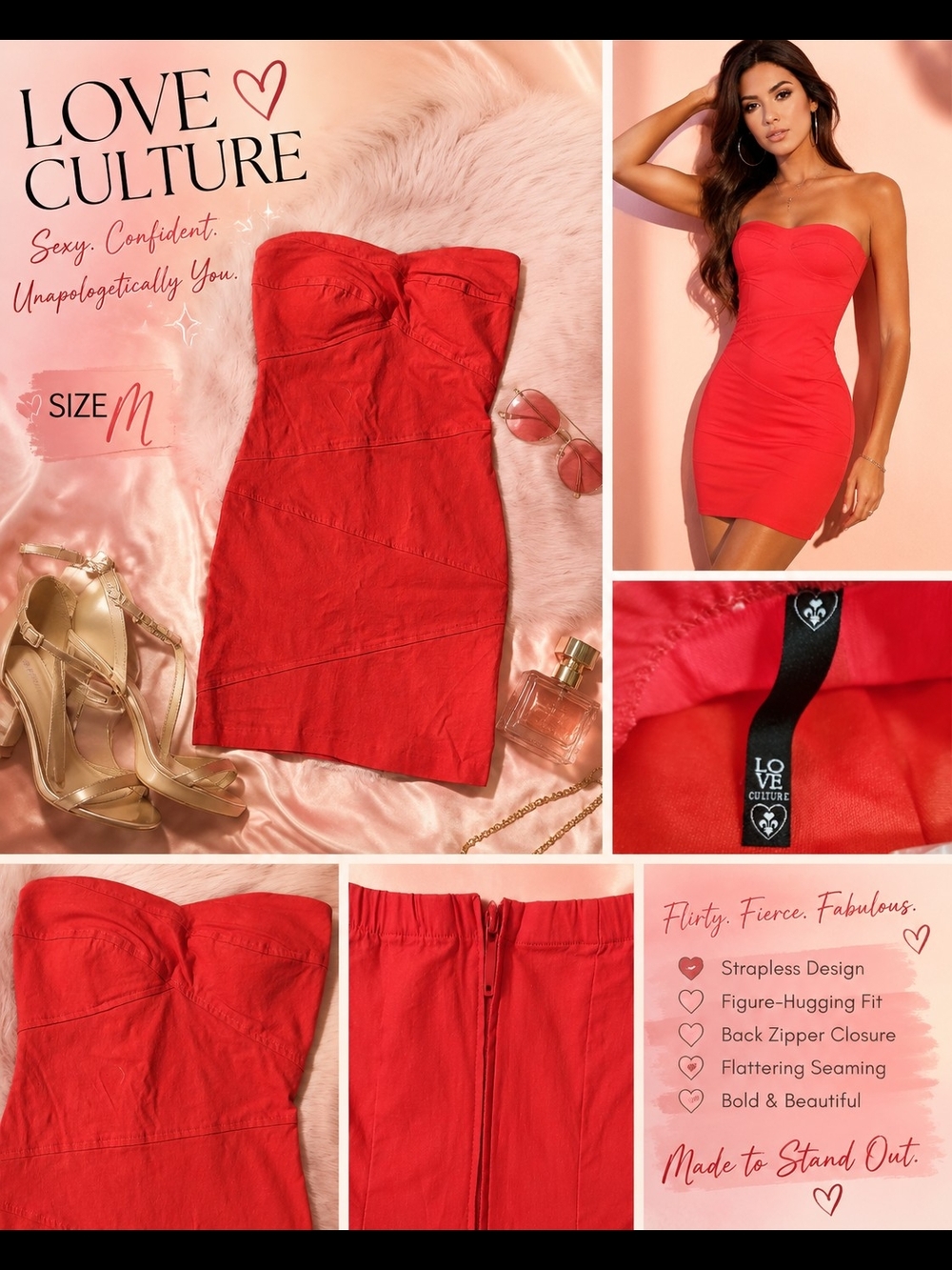 Love Culture Strapless Red Bodycon Dress